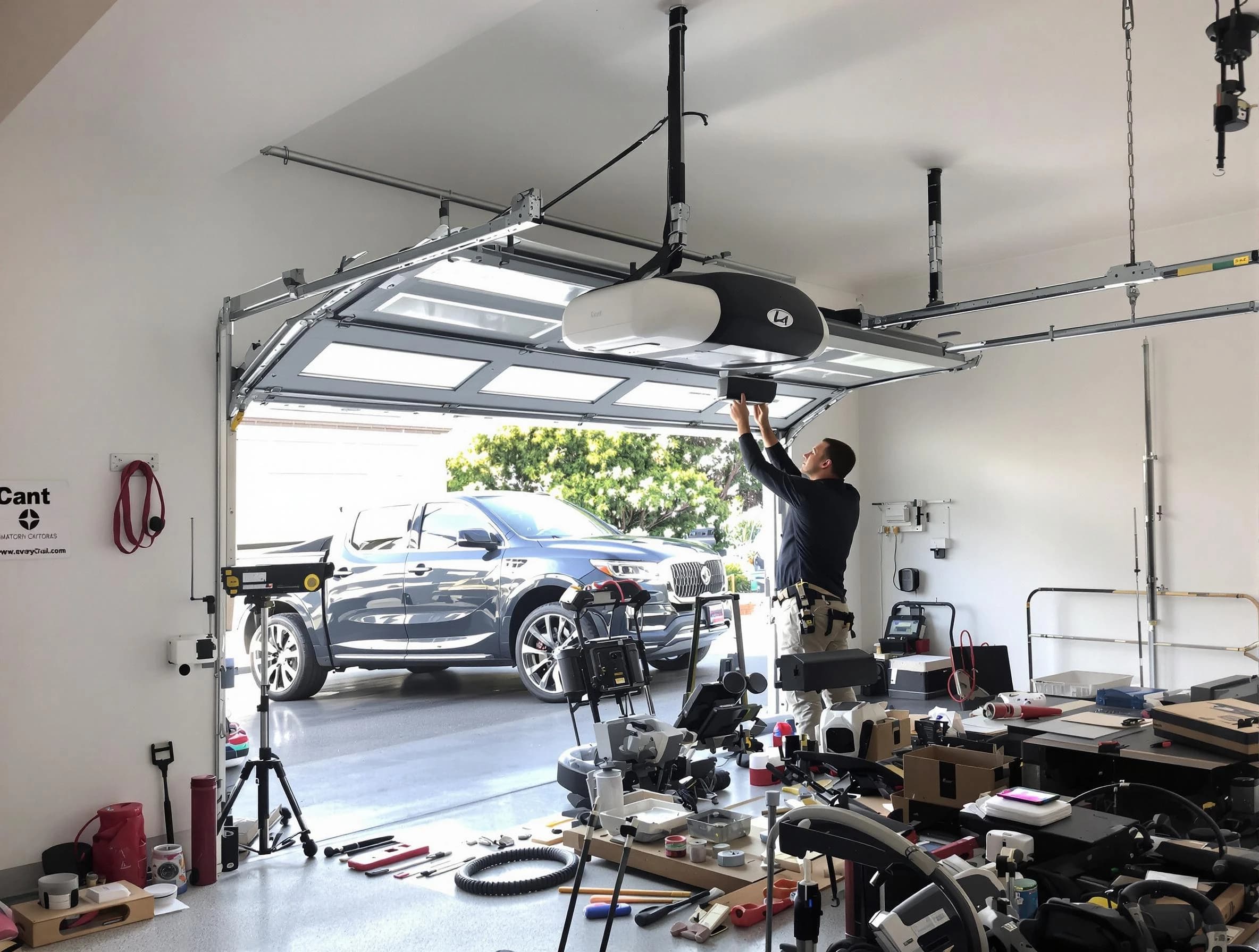 Denver Garage Door Repair specialist installing smart garage door opener system in Denver home