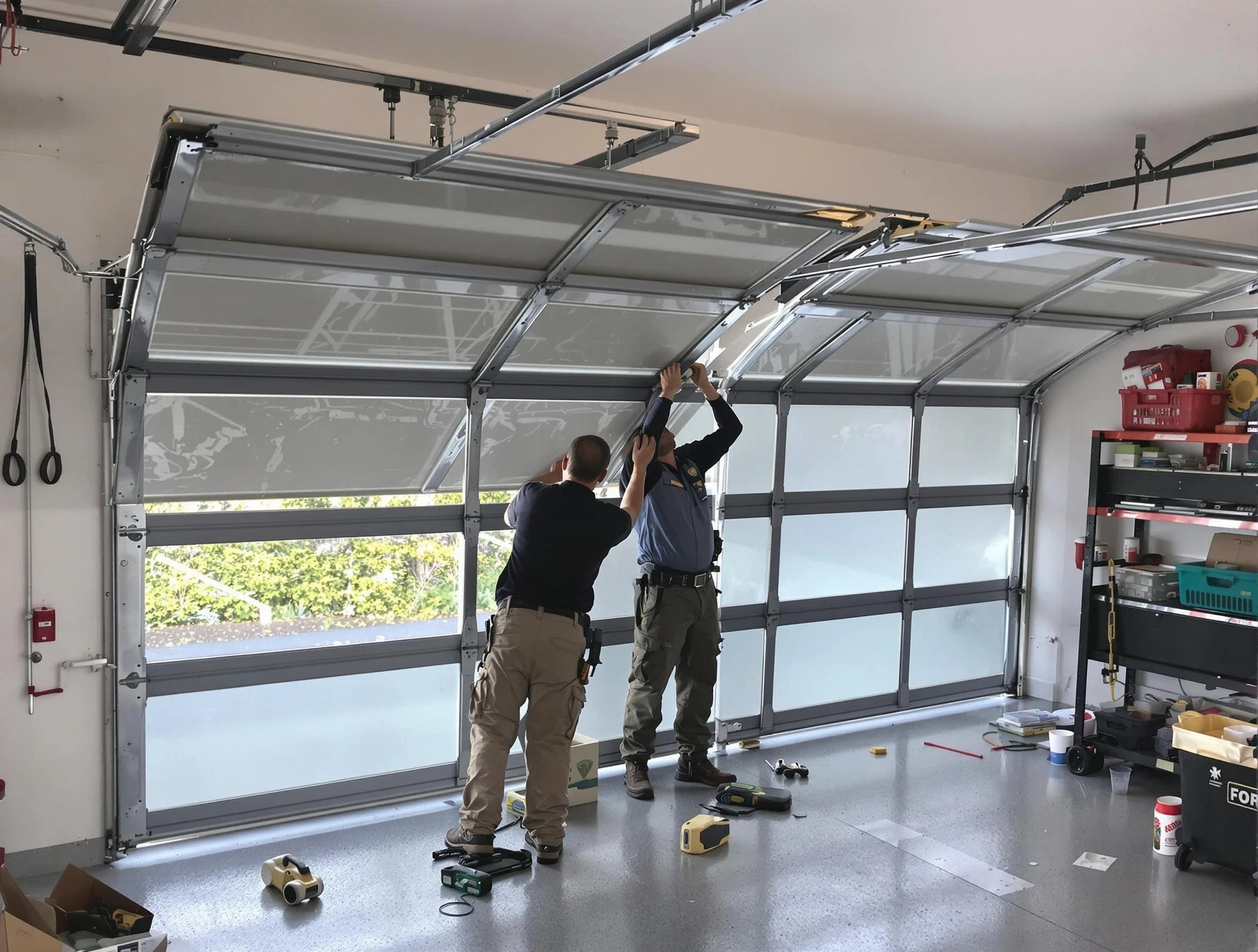 Denver Garage Door Repair expert performing precise panel replacement on Denver garage door