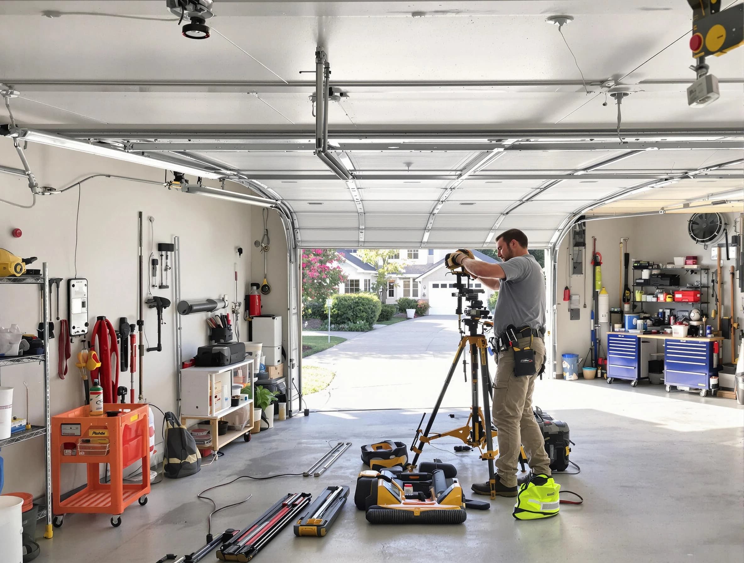 Denver Garage Door Repair specialist performing laser-guided track alignment in Denver