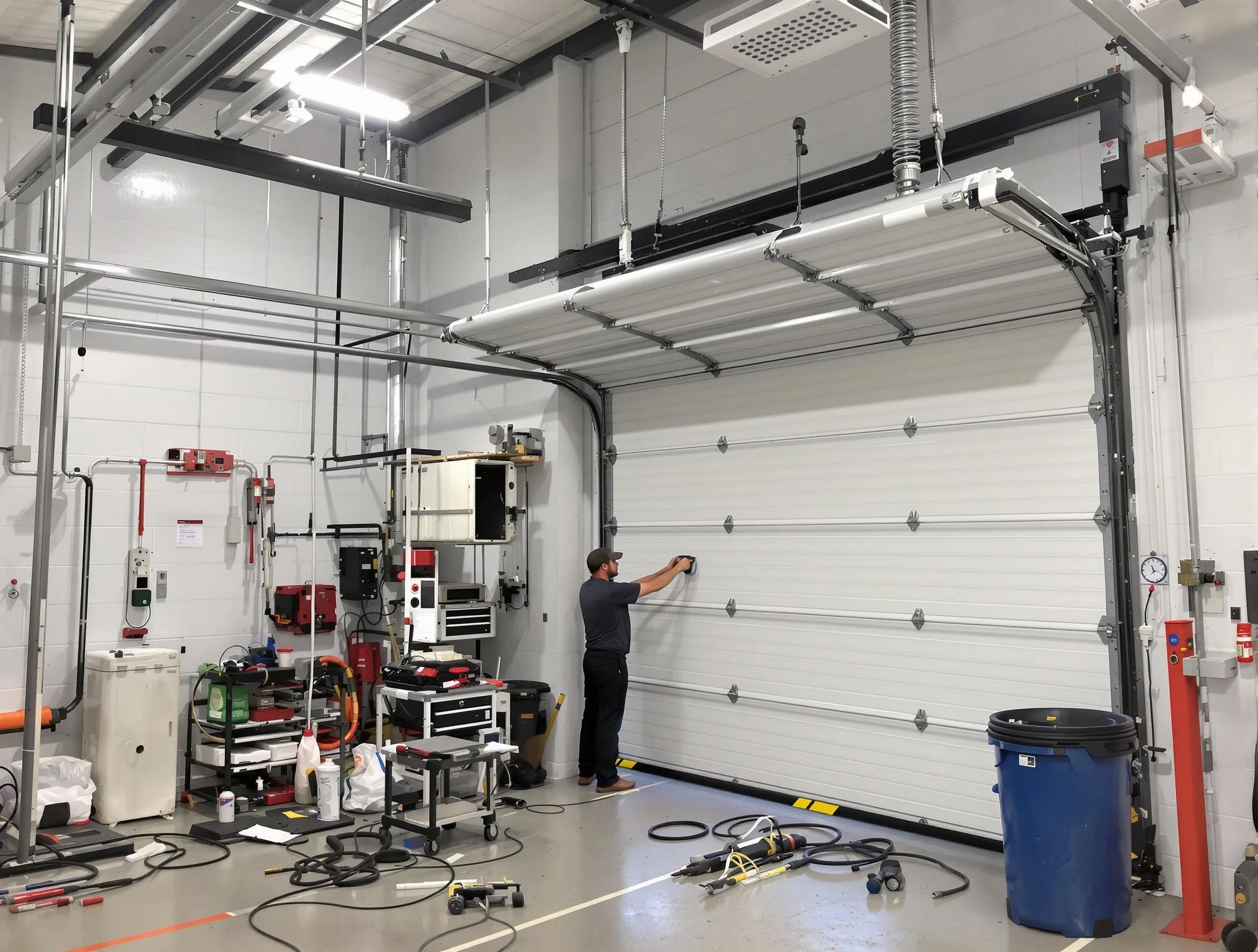 Denver Garage Door Repair certified technician performing commercial door repair at a Denver business facility